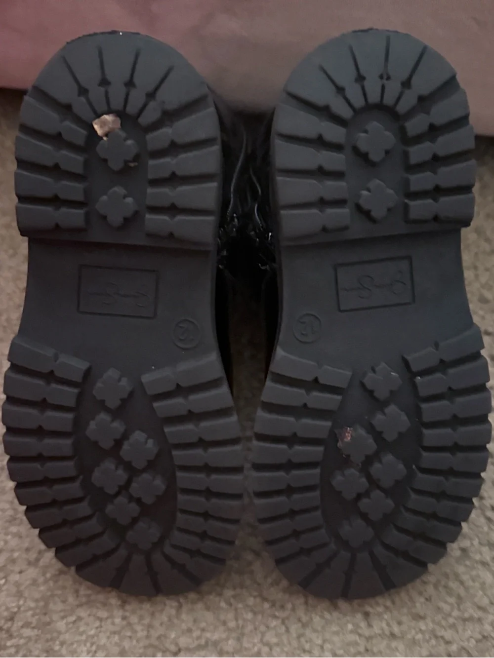 Kids Black Patent Lace-Up Boots with Flower Accent